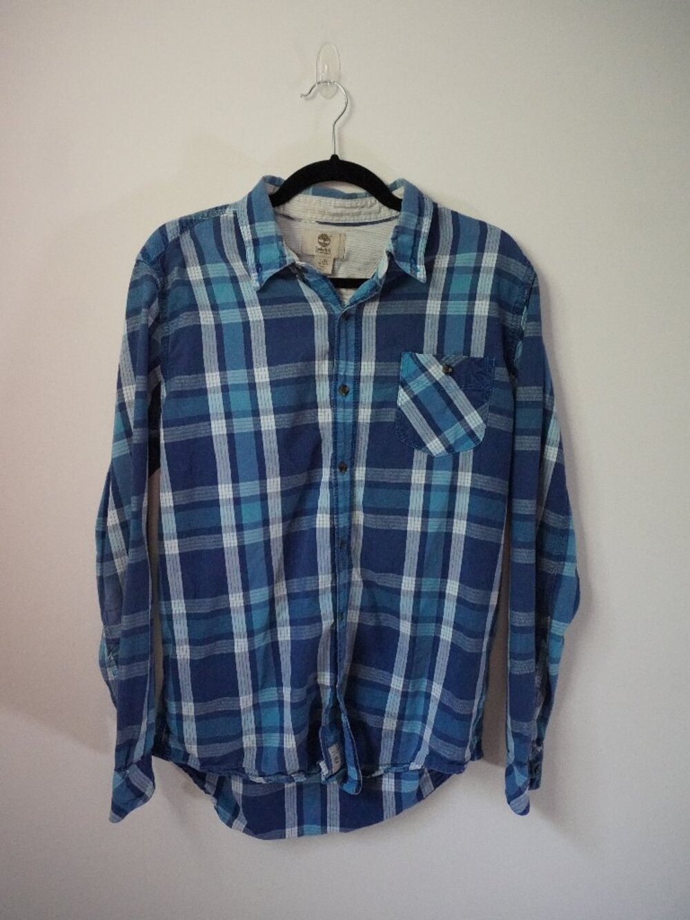 Timberland Blue Checkered Cotton Slim Fit Button Down Size Large